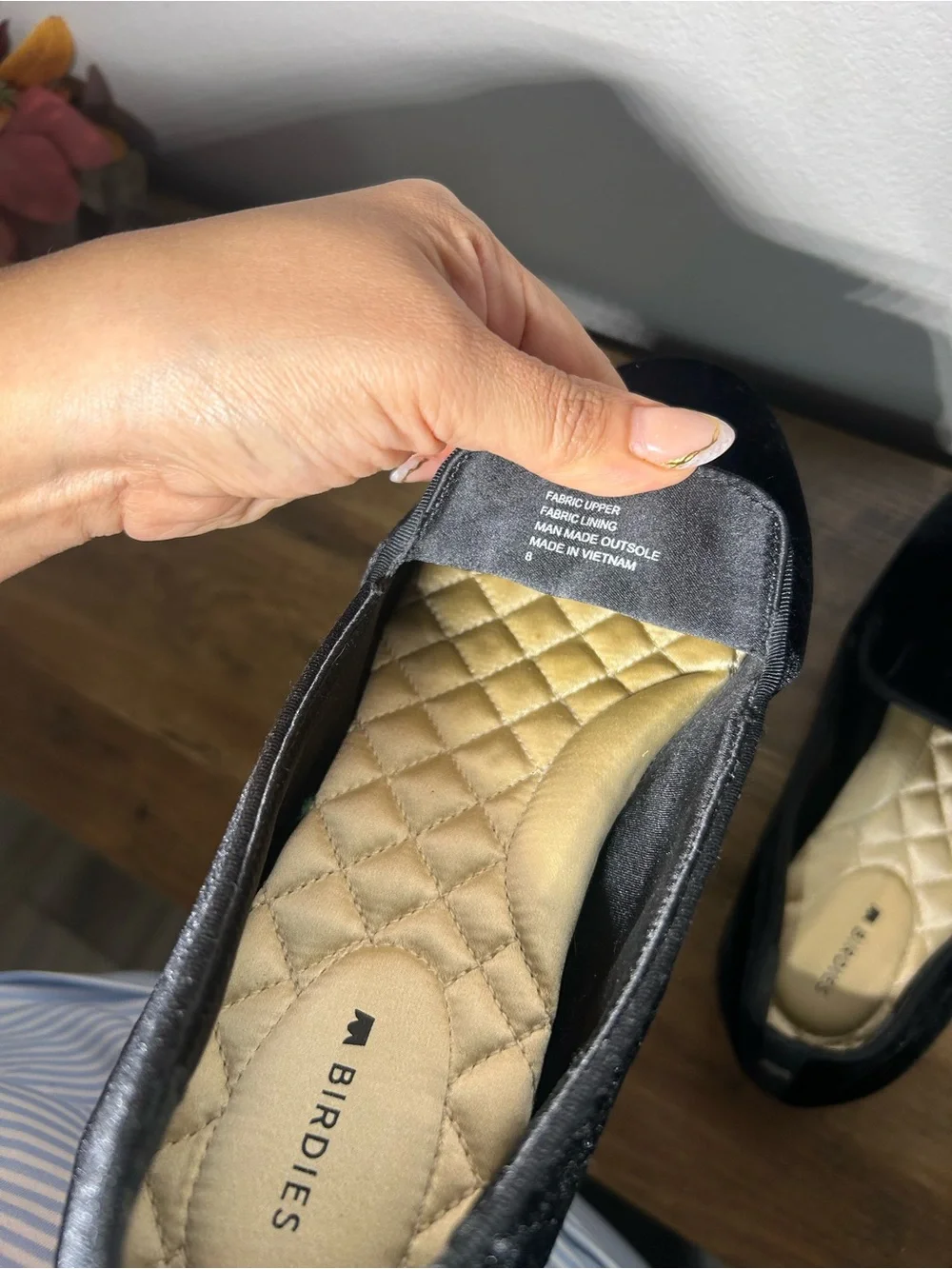 Birdies Black Velvet Quilted-Insole Slip-On Flats